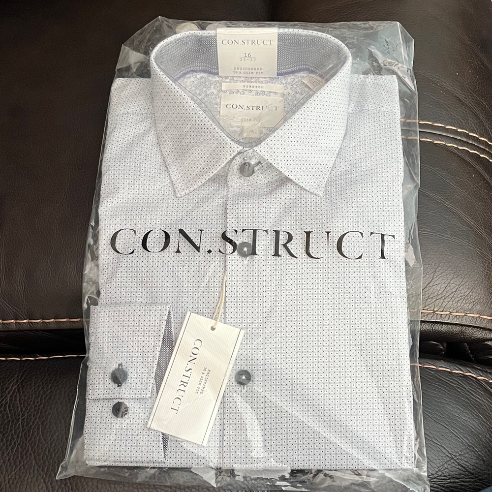 Men's CON.STRUCT Blue/Gray Dress Shirt slim Fit  16 32/33